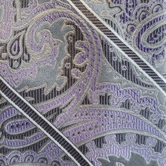 PRONTO UOMO COUTURE PURPLE GRAY SILK PAISLEY EXTRA LONG TIE 3.25 BY 63"  LONG - Picture 2 of 9